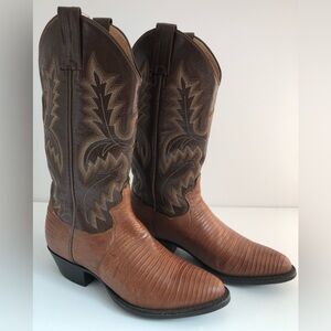 Panhandle Slim Men’s 7 D Teju Lizard Brown Leather Cowboy Boots Made In Mexico